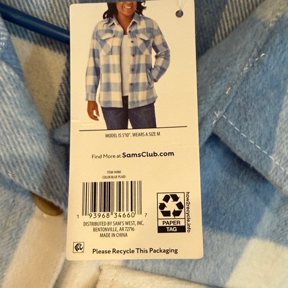 Blue and Cream Plaid Women's Jacket - Picture 2 of 5